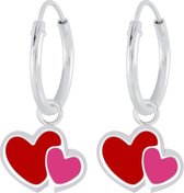 Joy|S - Zilveren rood roze hartjes oorbellen dubbel hartje oorringen