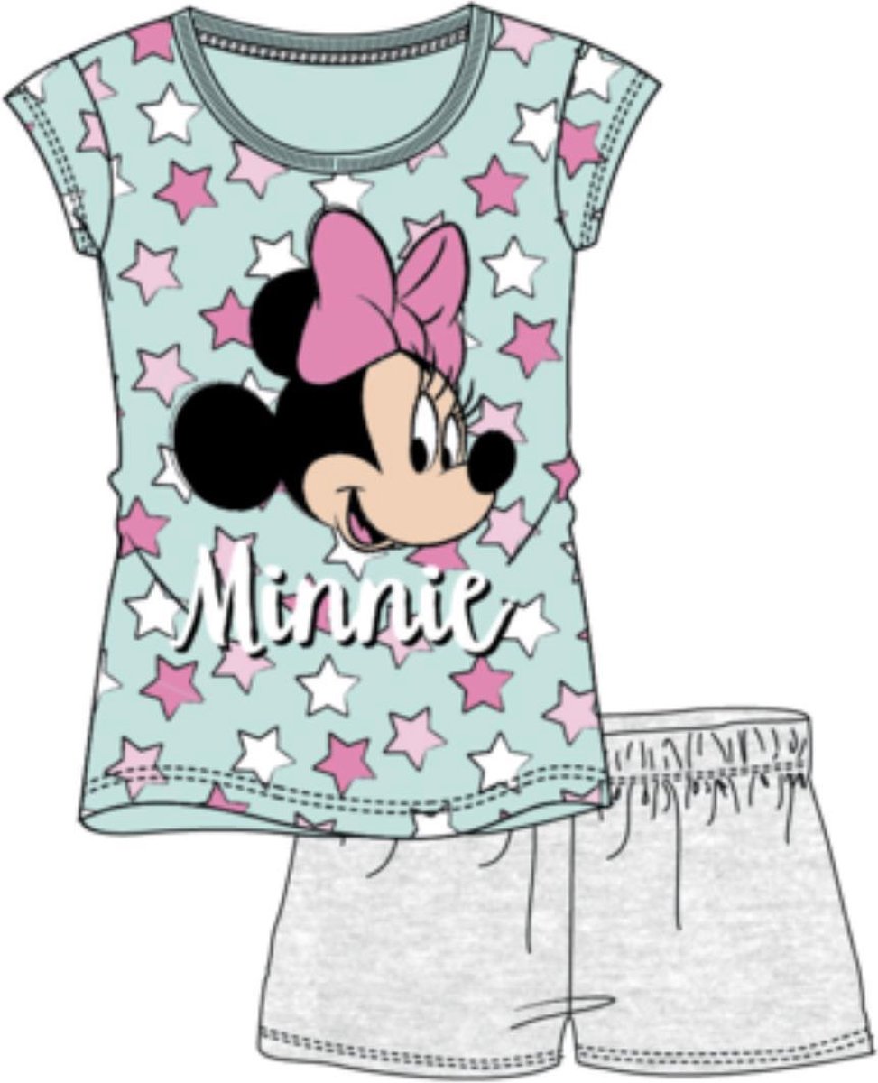 Minnie Mouse Disney Minnie mouse pyjama met korte mouw - lichtgroen - grijs - maat 110 cm / 5 jaar