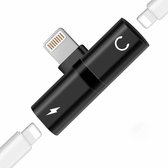 geschikt voor Apple iPhone Lightning splitter adapter 2-in-1 audio en opladen - zwart