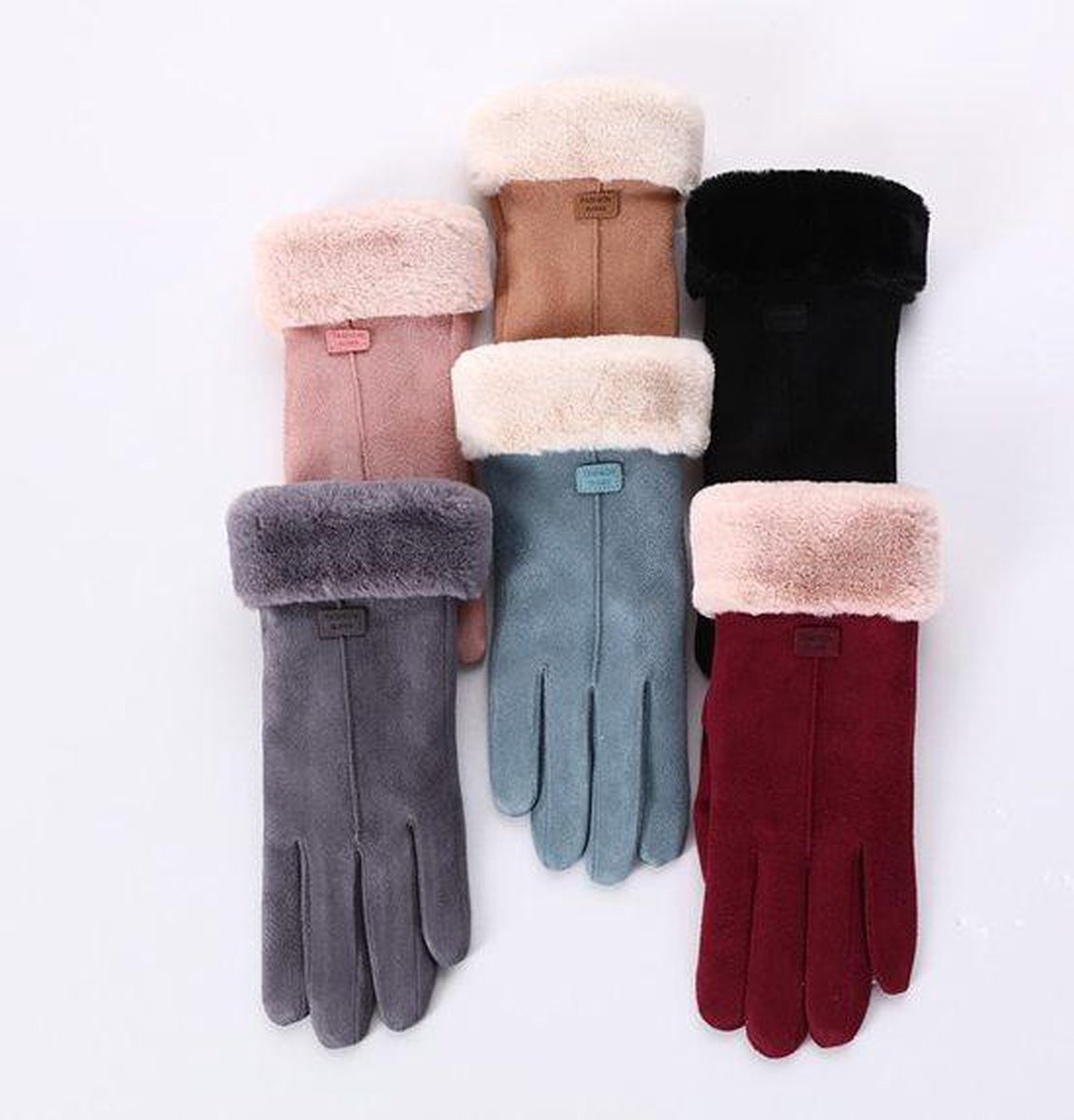 Suede Warme Handschoenen met Nep Bont | Zwart | bol.com