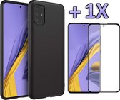 HB Hoesje Geschikt voor Samsung Galaxy A51 - Siliconen Back Cover & Volledige Glazen Screenprotector - Zwart