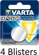 4 stuks (4 blisters a 1 st) Varta CR2032 Wegwerpbatterij Lithium