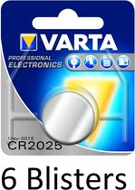 6 stuks (6 blisters a 1 st) Varta CR2025 Primary Lithium Wegwerpbatterij