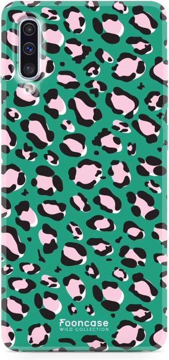 Fooncase Hoesje Geschikt voor Samsung Galaxy A70 - Shockproof Case - Back Cover / Soft Case - Luipaard / Leopard print / Groen