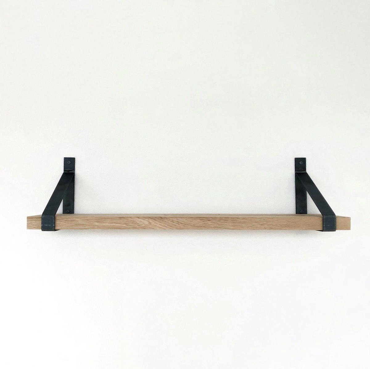 GoudmetHout Massief Eiken Wandplank - 100x25 cm - Industriële Plankdragers - Staal - Zonder Coating