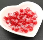 50 Stuks Acryl Kralen Rond - 7 mm - Rood / Doorzichtig