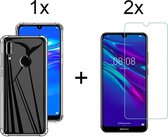 Huawei Y6 2019 hoesje shock proof case hoes cover transparant - 2x Huawei Y6 2019 screenprotector