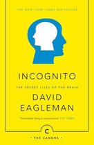 Boek met gele kaft, titel 'Incognito: The Secret Lives of the Brain' door David Eagleman. Geïllustreerd met een blauw hoofdprofiel binnen een wit hoofdprofiel.