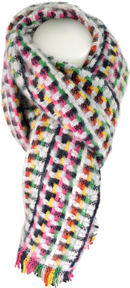 Qischa® - Hippe wintersjaal dik - multicolor - grijs