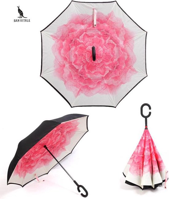 San Vitale® - Unieke reversible Windproof Paraplu - Roze Bloem