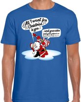 Fout Kerst shirt / t-shirt - Zingende kerstman met gitaar / All I Want For Christmas - blauw voor heren - kerstkleding / kerst outfit L (52)