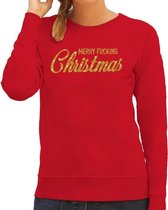 Foute Kersttrui / sweater - Merry Fucking Christmas - goud / glitter - rood - dames - kerstkleding / kerst outfit M (38)