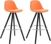 Clp Franklin Set van 2 barkrukken - Rond frame - Kunstleer - Oranje - Kleur onderstel : Zwart