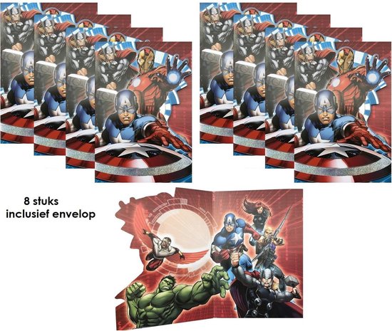 Cartes Invitations Anniversaire Licences Lot de 5 Cartes d'invitation avec enveloppes illustrées Avengers 