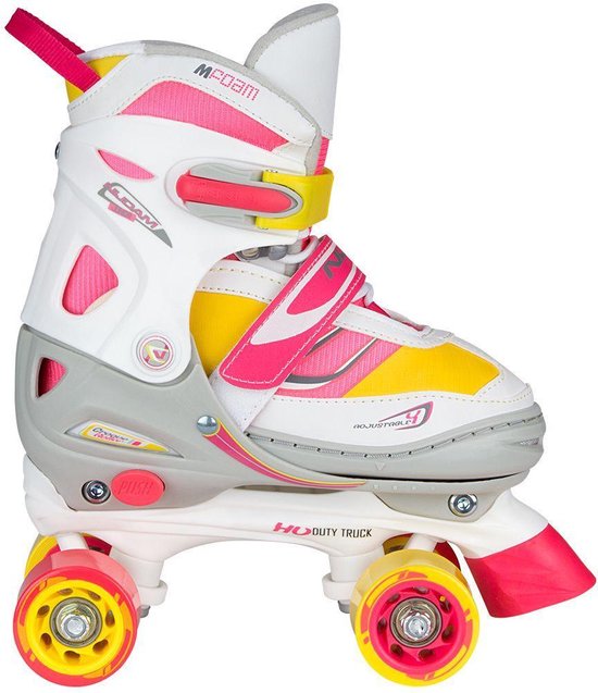 Nijdam Rolschaatsen Meisjes Verstelbaar Semi-Softboot - Rave Skate - Fluorroze/Fluorgeel/Wit/Grijs/Antraciet - 38-41