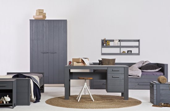 WOOOD Dennis Bureau - Grenen Geborsteld - Staal Grijs - 74x141x59