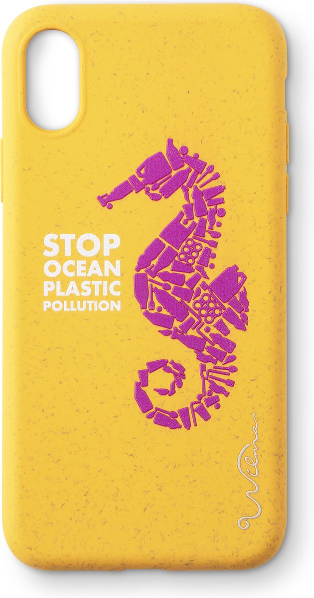 Wilma Stop Plastic Case Biologisch Afbreekbaar Beschermend Hoesje Zeepaardje iPhone X XS - Geel