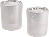 Kaarsen - in glas - Kerstboom en Rendier - 2 stuks - 8cm - Zilver
