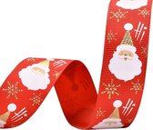 Kerst Lint 25mm (2,5cm) | Grosgrain Ripsband | Luxe Kerstlint | Kerstman Hi! | Rood (250) Goud | Rol: 10 Meter