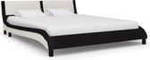 Bedframe Zwart Wit Kunstleer (Incl LW Led klok) 180x200 cm - Bed frame met lattenbodem - Tweepersoonsbed