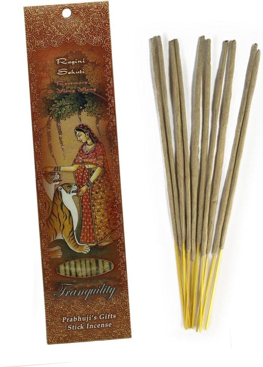 Wierooksticks, handgerold, 'Ragini Sehuti' met rozemarijn en ylang ylang, 20 sticks
