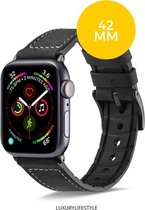 Bandje geschikt voor Apple Watch 42mm Leer - Zwart - series 1/2/3/4/5 42MM/44 MM