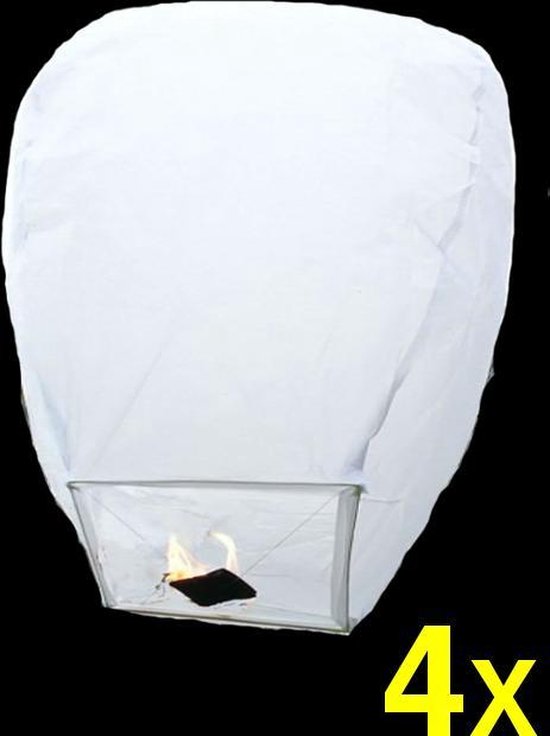 4 witte wensballonnen vliegende papieren lantaarns ufo ballon zweeflantaarn Wish lantern  wens ballon wensballon