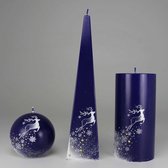 Kerst Kaarsen Set Handgeschilderd - Hert - Wit/Donker Blauw