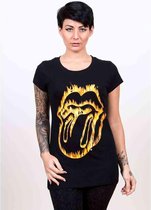 The Rolling Stones Dames Tshirt -XL- Flaming Tongue Zwart