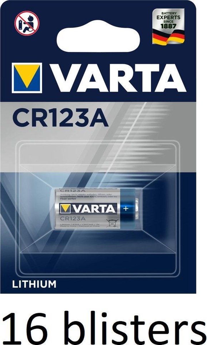 16 stuks (16 blisters a 1 st) Varta CR123A Wegwerpbatterij Lithium