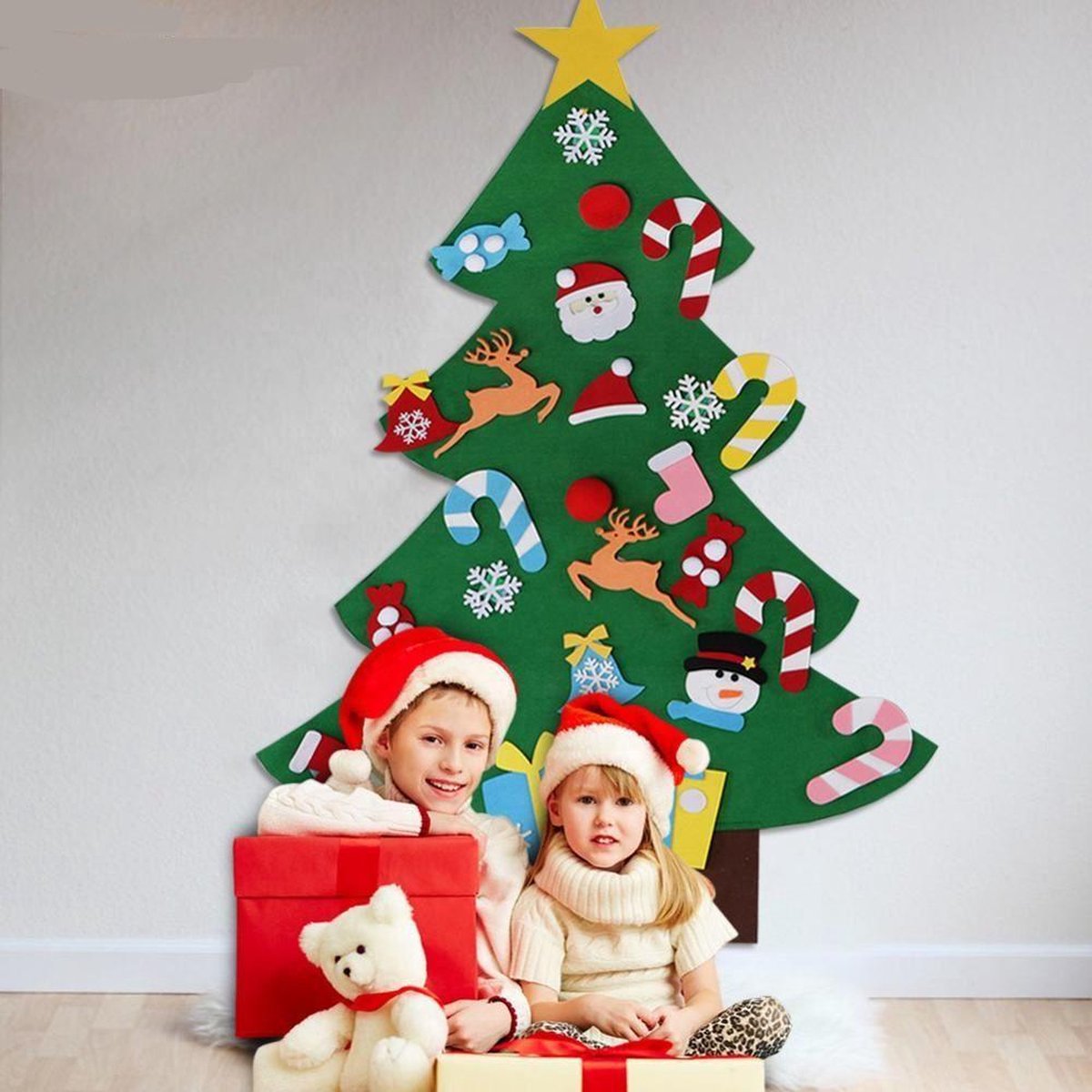 J.S & I.R Vilten kerstboom – Kinderen – Klittenband – Kinderkerstboom – Kerstboom voor kinderen – Kerstcadeau – Speelgoed – Versiering – Muurboom - Hs