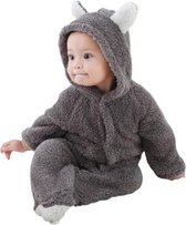 Zacht grijs beren pak - Dierenjumpsuit - onesie | Winter lange mouwen | baby maat 74 (6-9 maanden)
