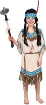 Funny Fashion - Indiaan Kostuum - Daverende Donderwolk Indiaan - Meisje - Bruin, Wit / Beige - Maat 116 - Carnavalskleding - Verkleedkleding