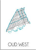 DesignClaud Plattegrond Oud West Amsterdam Stadskaart poster Wanddecoratie - Wit - A2 + fotolijst wit (42x59,4cm)