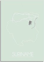 DesignClaud Plattegrond Suriname Landkaart poster Wanddecoratie - Pastel groen - A4 + fotolijst wit (21x29,7cm)