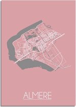 DesignClaud Plattegrond Almere Stadskaart Poster Wanddecoratie - Roze - A3 + fotolijst zwart (29,7x42cm)