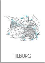 DesignClaud Plattegrond Tilburg Stadskaart poster Wanddecoratie - Wit - A2 + fotolijst zwart (42x59,4cm)