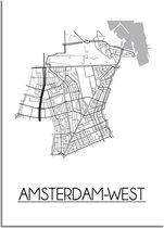 DesignClaud Amsterdam-West Plattegrond poster  - A3 + Fotolijst zwart (29,7x42cm)