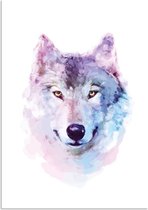 DesignClaud Wolf - Waterverf stijl - Interieur poster - Wanddecoratie - Dieren - Portret A2 + Fotolijst zwart