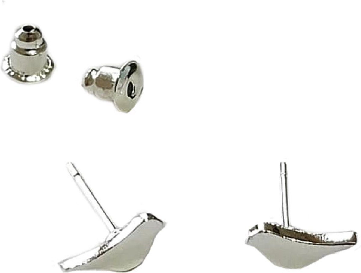 Tesoro Mio Michel - Knopjes Oorbellen Vogeltje - Minimalistic Basics - Zilverkleurig Staal - 9 x 4 mm