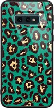 Samsung S10e hoesje glass - Luipaard groen | Samsung Galaxy S10e case | Hardcase backcover zwart