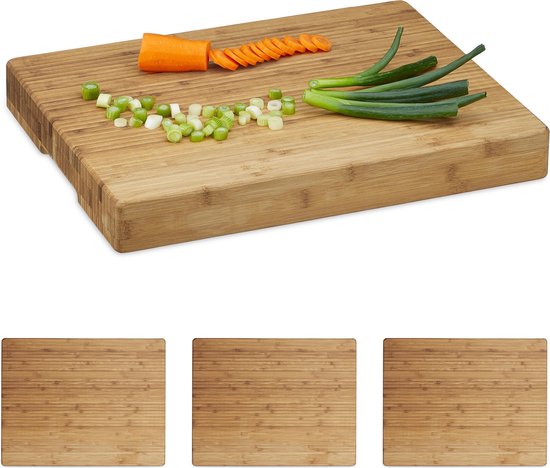 Manie Gearceerd garen Relaxdays 4x snijplank bamboe - dik - hout - zeer sterk - hakken en snijden  - keukenplank | bol.com