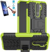 Xiaomi Redmi Note 8 Pro Robuust Hybride Groen Cover Case Hoesje - 1 x Tempered Glass Screenprotector AGTBL