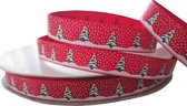 Kerst Lint 10mm (1cm) | Luxe Grosgrain Lint Ripsband | Kerstlint Sneeuwboom Rood | Cadeaulint | Decoratielint | Rol: 22,85 Meter