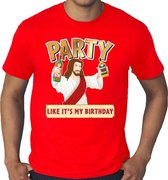 Grote maten foute kerst t-shirt rood - party Jezus - Party like its my birthday voor heren - kerstkleding / christmas outfit 3XL