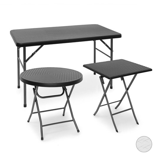 Relaxdays tuintafel vierkant, rotanlook, HxBxD: 75 x 61 x 61 cm, balkontafel, kunststof & metaal, eettafel tuin, grijs