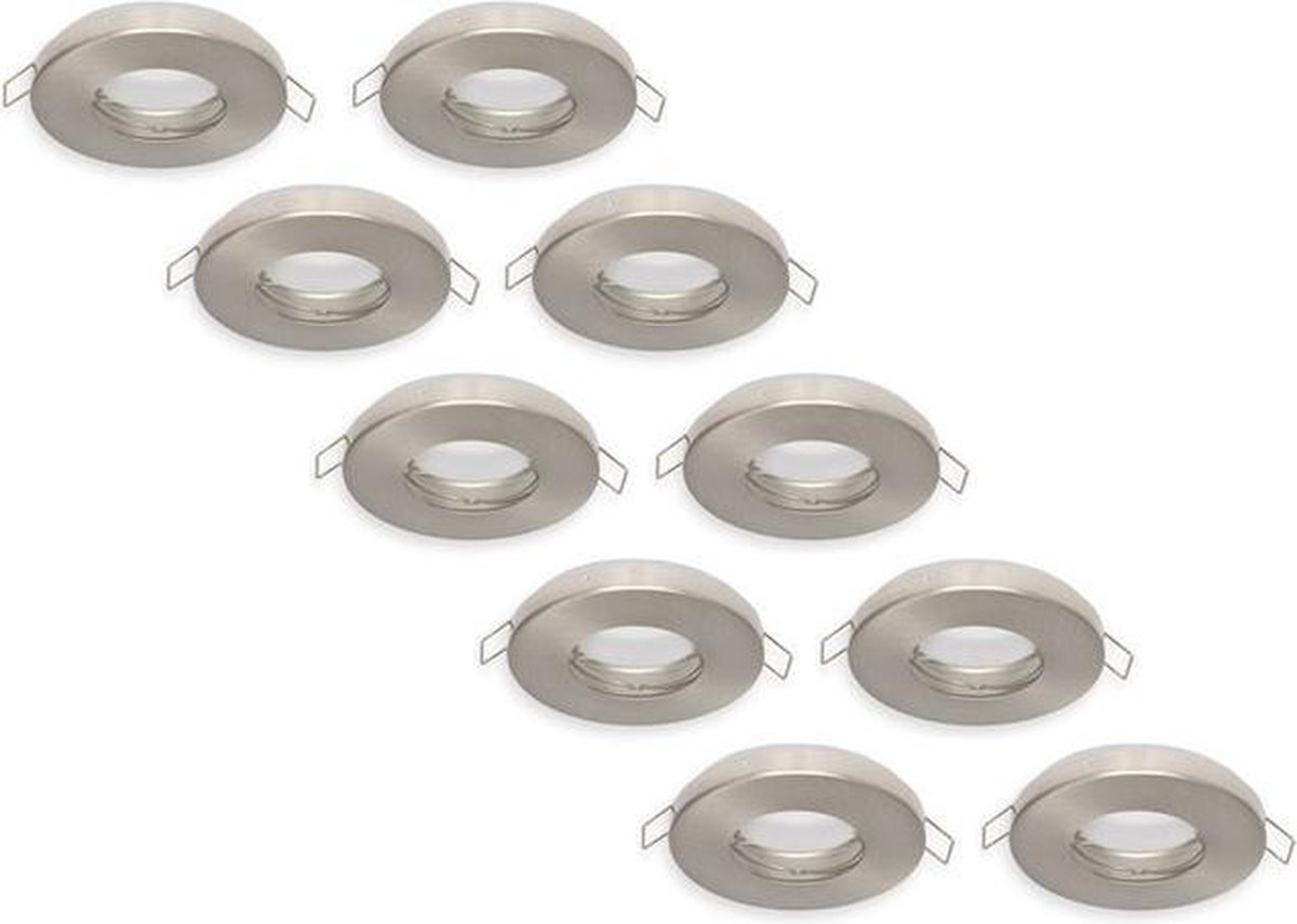 Groenovatie Inbouwspot - GU10 Fitting - Rond - Waterdicht IP44 - Satijn - 10-Pack