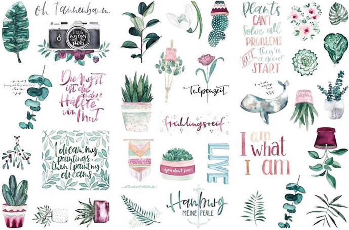 Bullet journal stickers bloemen, bladeren, planten en quotes
