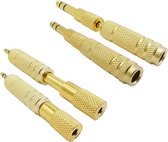 Stereo Audio Adapter Connector Set | 3.5mm Jack Naar 6.35mm Verloop Plug Set | 4 Stuks | Gold-Plated | AUX converter