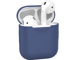 Hoesje - Geschikt voor Apple Airpods 1 - Siliconen Hoes met Clip - Silicone Case Cover - Blauwgrijs